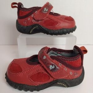 Merrell Pacific Jump Jr Scarlet Infant Shoes Sz 4 Red Leather Suede Hook‎ & Loop